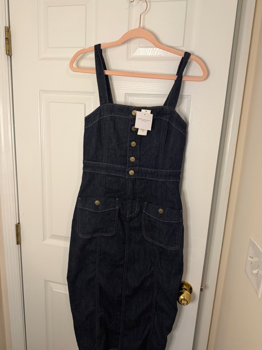 NWT American Eagle Outfitters Dark Blue Denim Button-Front midi Dress